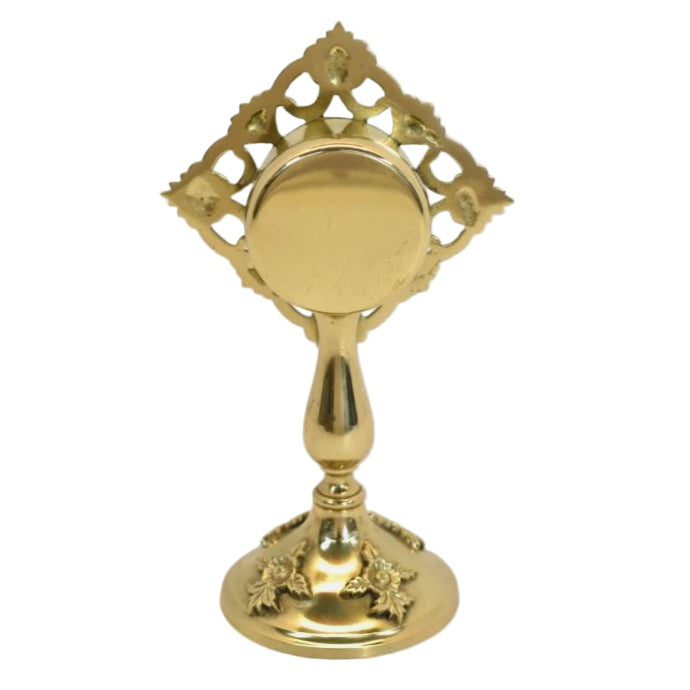 Ornate reliquary. brass and lacquered. Back view showing removable door
