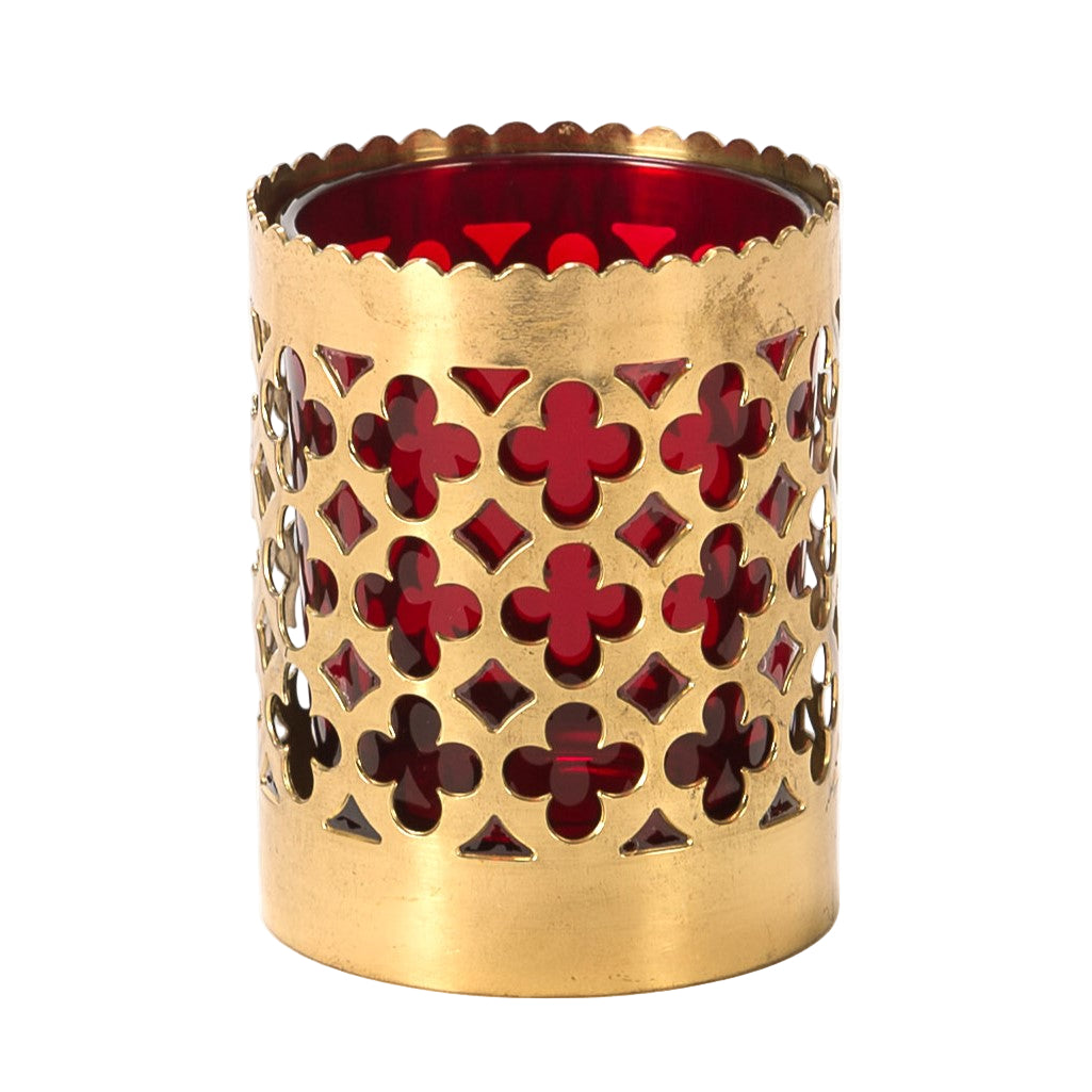 Polished Brass and Lacquered Votive Candle Holder.
Standard Red Glass cup included.
*Various Colors of Glass Available
Technical Information:
*Fits 1 3/4" x 2 1/2 " Votive Glass
