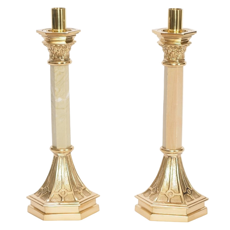 H-361M Marble and Brass Candlestick