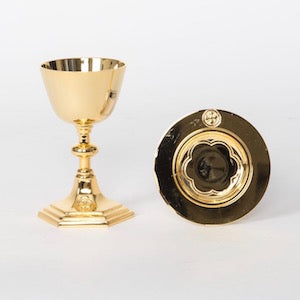 H-255  Traditional Travel Chalice and Paten in 24Kt. Goldplate
