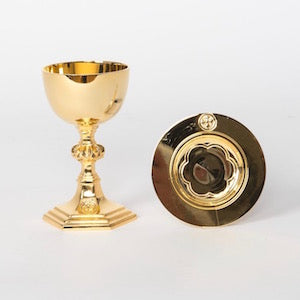 H-256  Classic Travel Chalice and Paten in 24Kt. Goldplate