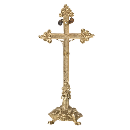 Traditional brass altar cross with silver corpus, crucifix with silver corpus, small chapel sized brass altar cross, backside