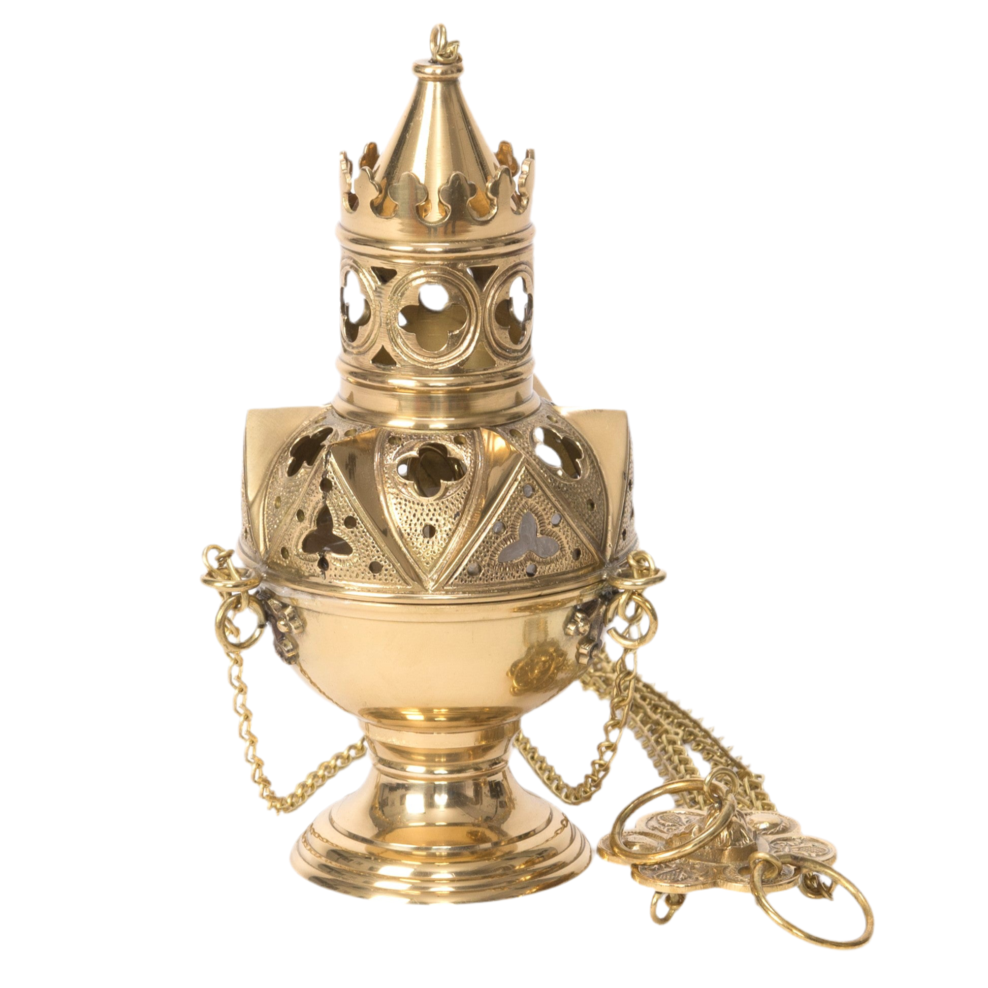 Traditional style censer, brass traditional style thurible, brass censer with removable charcoal cup, brass thurible, brass censer, brass triple chain censer