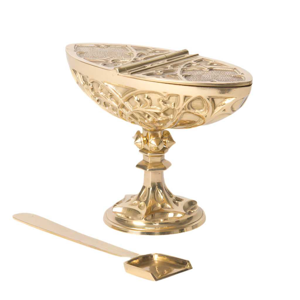 Traditional gothic brass incense boat and spoon set, brass gothic incense boat and spoon, gothic incense boat, brass incense boat and spoon