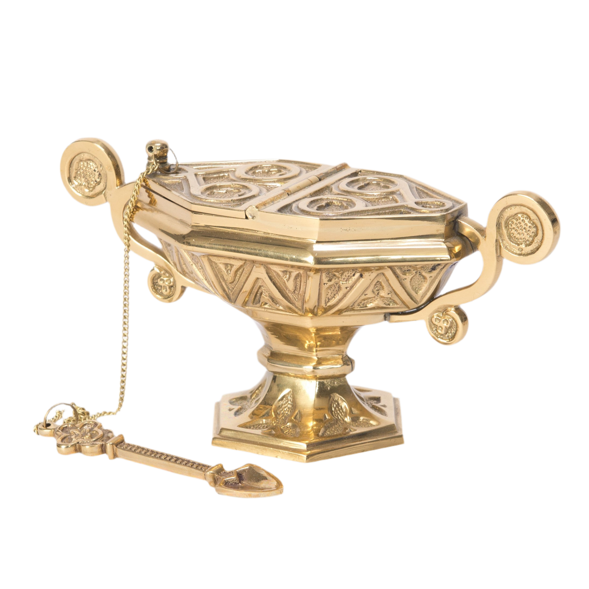 Decorative classic style brass incense boat with attached spoon, classic brass incense boat and spoon set, brass incense boat, incense boat and spoon for your censer