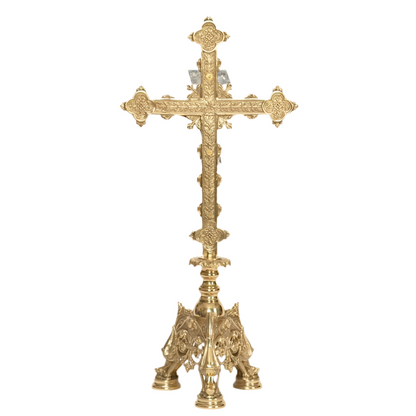 Baroque brass altar cross with silver corpus, crucifix with silver corpus, brass altar cross, backside
