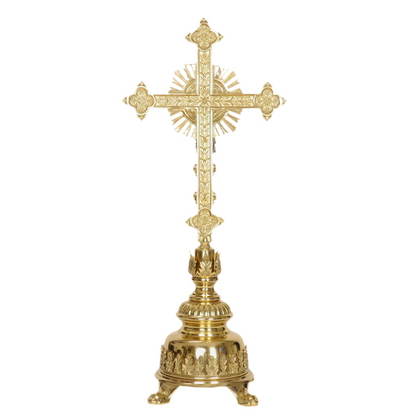Decorative brass altar cross, crucifix with silver corpus, traditional altar cross, altar cross, backside 