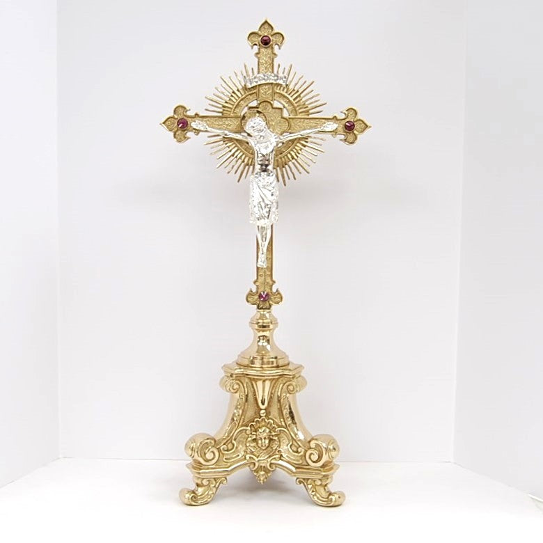 H-200-332 Ornate Altar Cross with Purple Stones