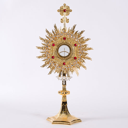 H-210S Traditional Monstrance and Glass Enclosed Luna, Silver Accents