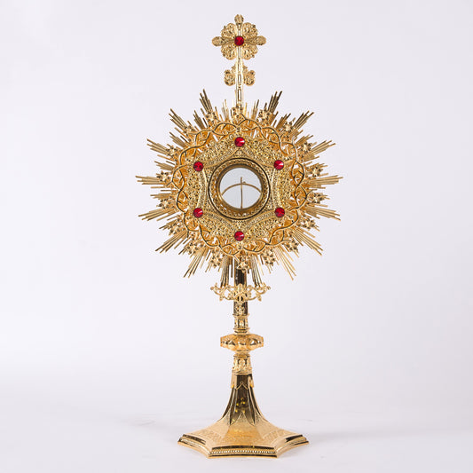 H-210G Traditional Monstrance and Glass Enclosed Luna, Gold Accents