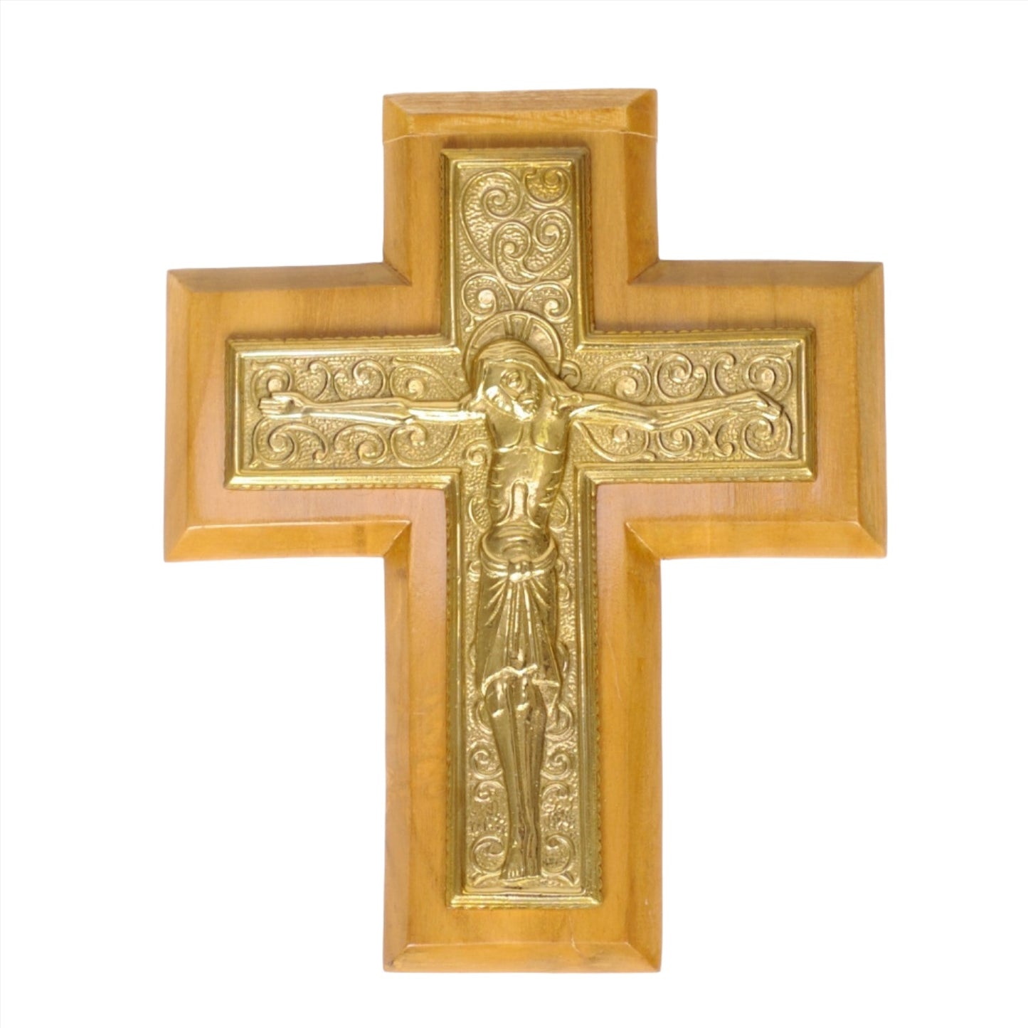 H-215B Byzantine Style Wall Hung Crucifix on Wood Backplate