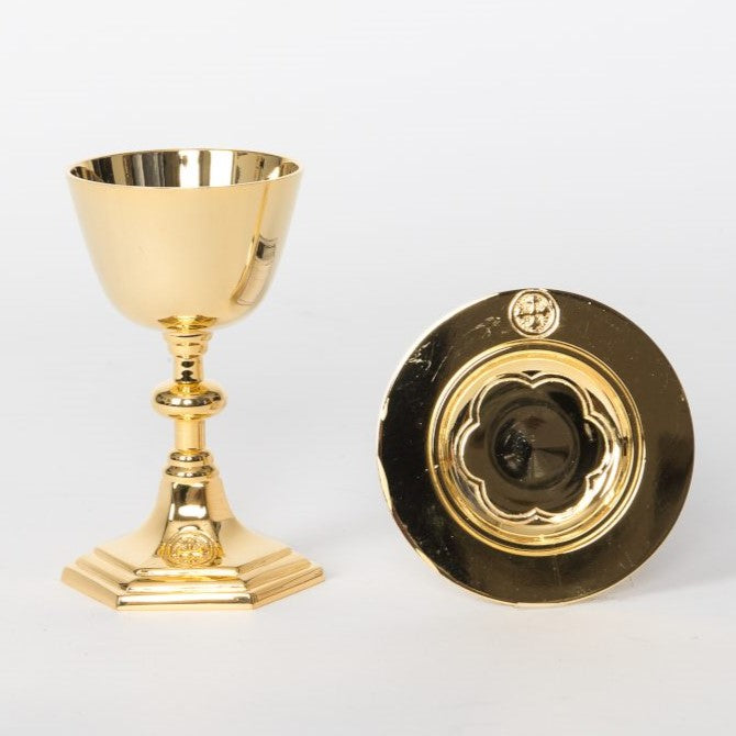 H-255 Traditional Travel Chalice and Paten in 24Kt. Goldplate